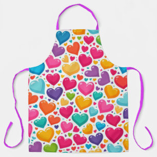 Colourful rainbow hearts Valentines Apron