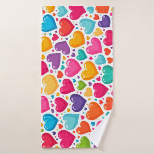Colourful rainbow hearts Valentines Bath Towel