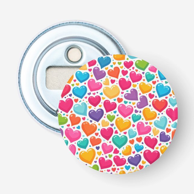 Colourful rainbow hearts Valentines Bottle Opener (Front)