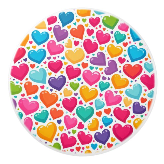 Colourful rainbow hearts Valentines Ceramic Knob (Front)