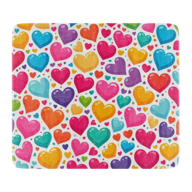 Colourful rainbow hearts Valentines Cutting Board (Front)