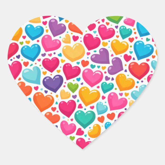 Colourful rainbow hearts Valentines Heart Sticker (Front)
