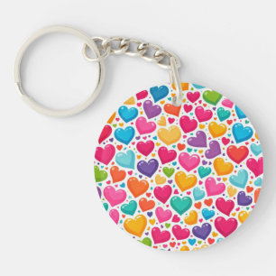 Colourful rainbow hearts Valentines Key Ring