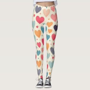 Colourful rainbow hearts Valentines Leggings