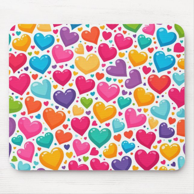 Colourful rainbow hearts Valentines Mouse Mat (Front)