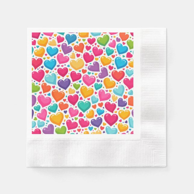Colourful rainbow hearts Valentines Napkin (Front)