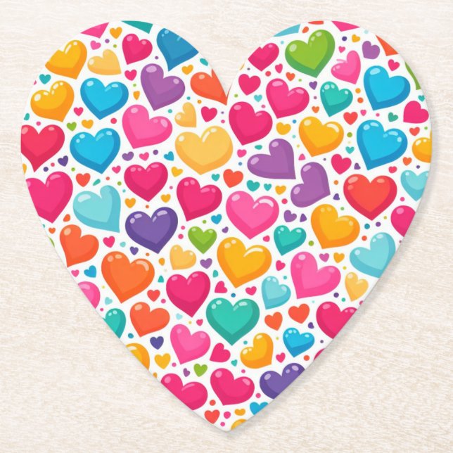 Colourful rainbow hearts Valentines Paper Coaster (Front)