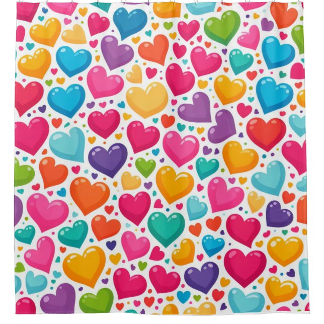 Colourful rainbow hearts Valentines Shower Curtain (Front)