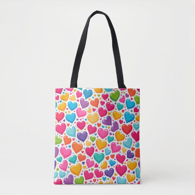 Colourful rainbow hearts Valentines Tote Bag (Front)