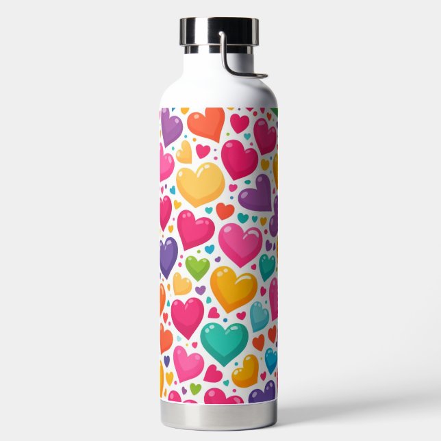Colourful rainbow hearts Valentines Water Bottle (Left)