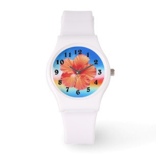 Colourful rainbow hibiscus wrist watch numbered