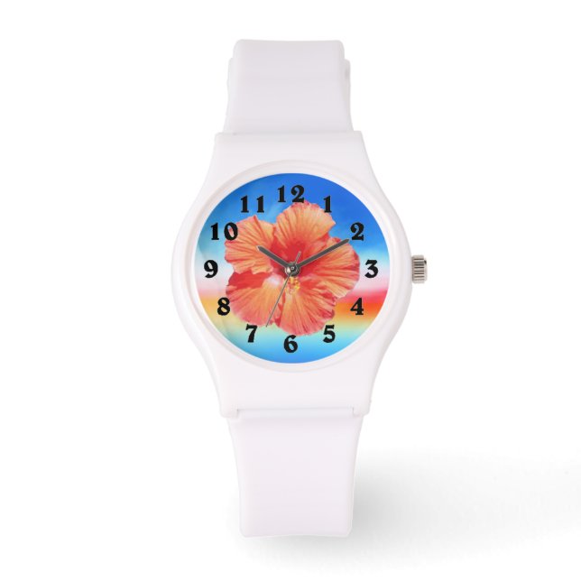 Colourful rainbow hibiscus wrist watch numbered (Front)