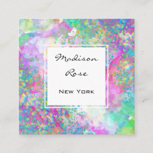 Colourful Rainbow Holographic Luxury Trendy Modern Square Business Card