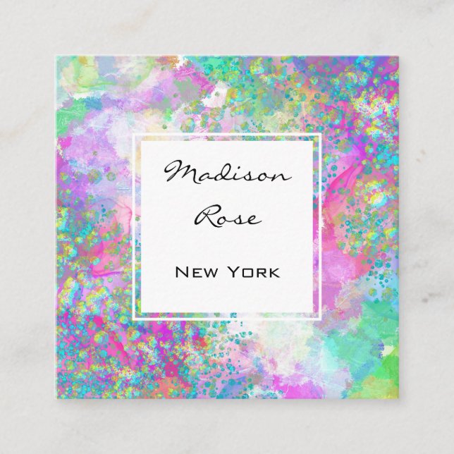 Colourful Rainbow Holographic Luxury Trendy Modern Square Business Card (Front)