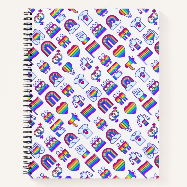 Colourful Rainbow Icon Patterns Notebook (Front)