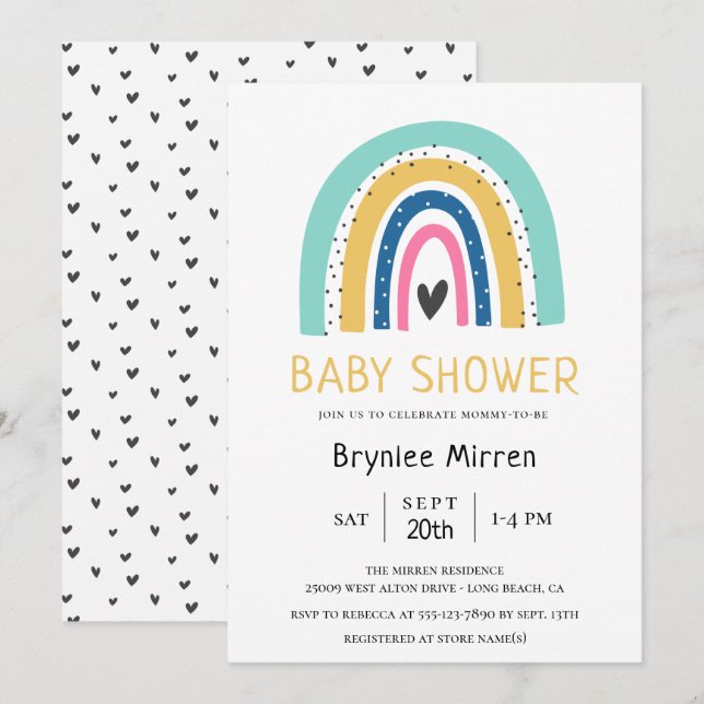 Colourful Rainbow Illustrated Baby Shower Invitation (Front/Back)