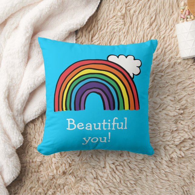 Colourful Rainbow Illustration Personalised Cushion (Blanket)