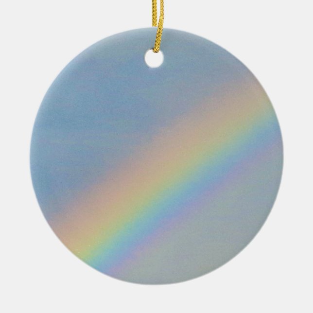 Colourful Rainbow in Blue Sky, Photo Ceramic Tree Decoration (Front)