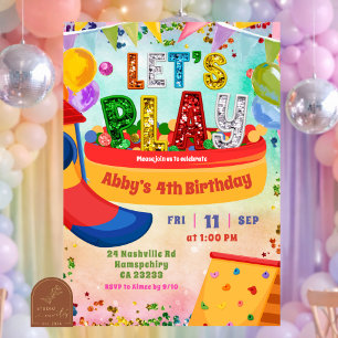 colourful rainbow indoor playground kid's birthday invitation