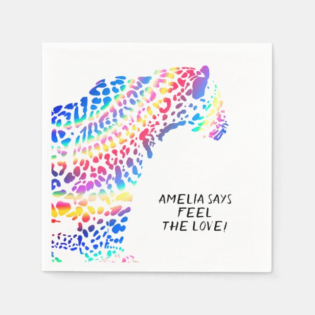 Colourful Rainbow Jaguar Party  Paper Plate Napkin (Front)
