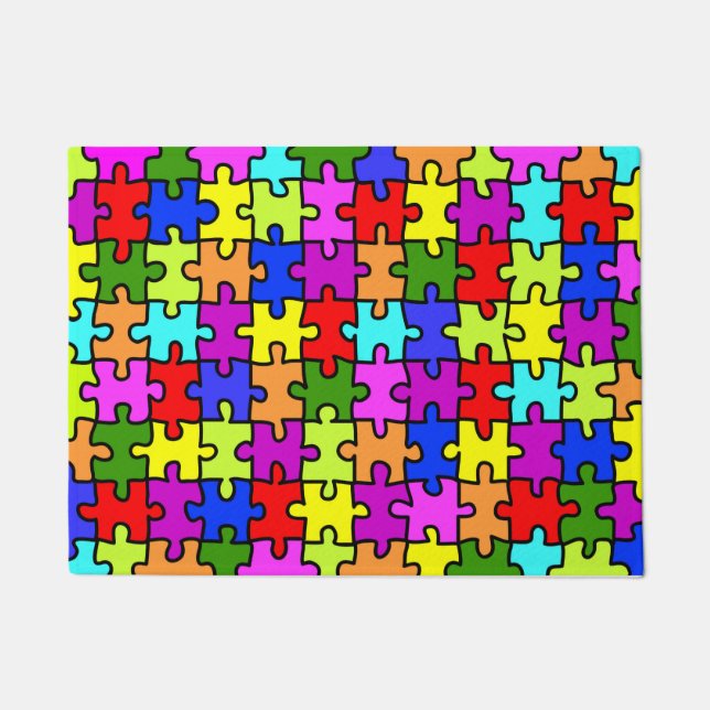 Colourful rainbow jigsaw puzzle pattern doormat (Front)