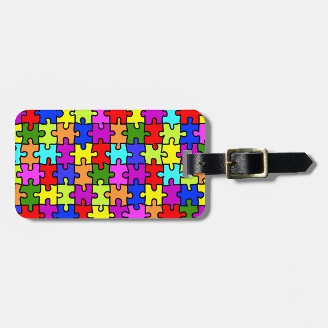 Colourful rainbow jigsaw puzzle pattern luggage tag (Front Horizontal)