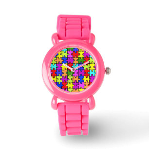 Colourful rainbow jigsaw puzzle pattern watch