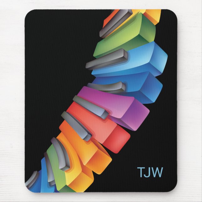 Colourful Rainbow Keyboard with Monogram Mouse Mat (Front)