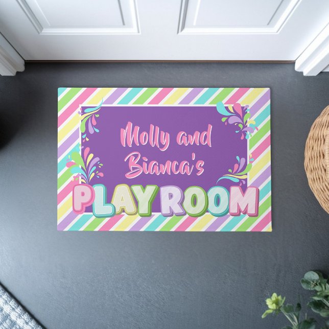 Colourful rainbow kids name playroom entry doormat (Creator Uploaded)