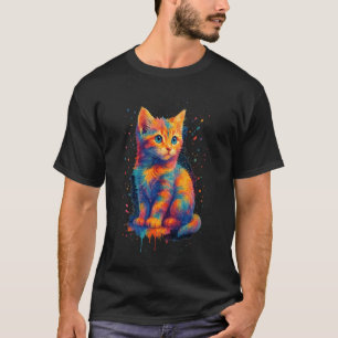 Colourful Rainbow Kitten Pet Lover Watercolor Art T-Shirt