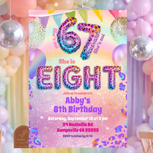 Colourful Rainbow Leopard 67 8th Birthday Invitation (Creator Uploaded)