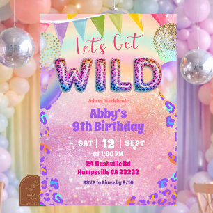 Colourful Rainbow Leopard Let's Get Wild Birthday  Invitation