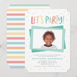 Colourful rainbow lets party birthday photo invite