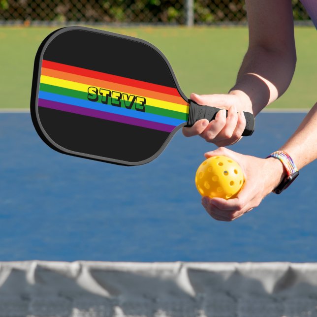 Colourful Rainbow LGBT Gay Pride Personalised Pickleball Paddle (Insitu)