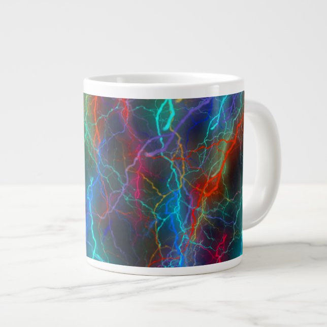 Colourful Rainbow Lightning  Storm Large Coffee Mug (Front Right)