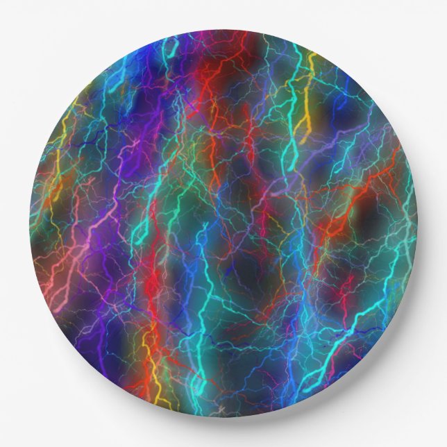 Colourful Rainbow Lightning  Storm Paper Plate (Front)