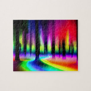 Colourful Rainbow Lights Illuminated Forest Jigsaw Puzzle