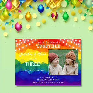 Colourful Rainbow Lights Photo Joint Birthday  Invitation