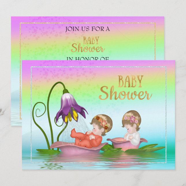 Colourful Rainbow Lily Baby Shower Invitation (Front/Back)