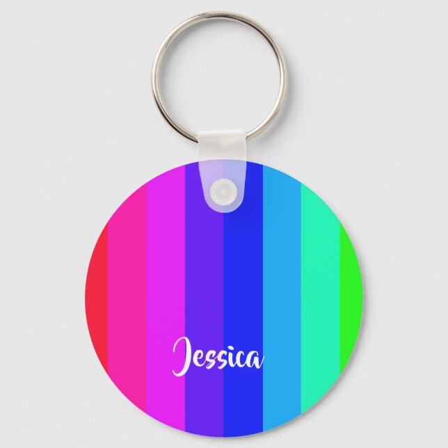 Colourful rainbow lines key ring (Front)