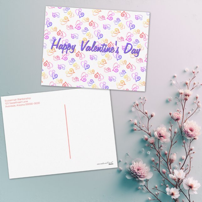 Colourful Rainbow Linked Heart Art Pattern Templat Holiday Postcard (Easy to personalize postcard design featuring a colorful linked heart pattern.)