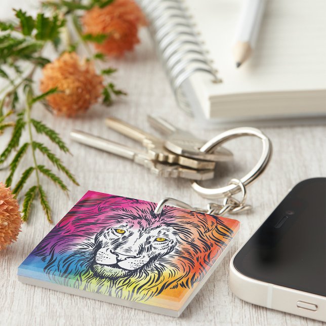 Colourful Rainbow Lion Head Bold Wildlife Key Ring (Creator Uploaded)