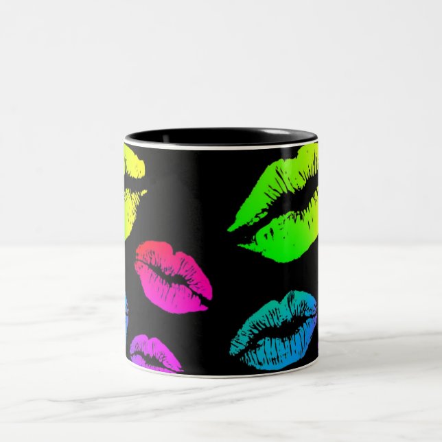 Colourful Rainbow Lips Two-Tone Coffee Mug (Center)