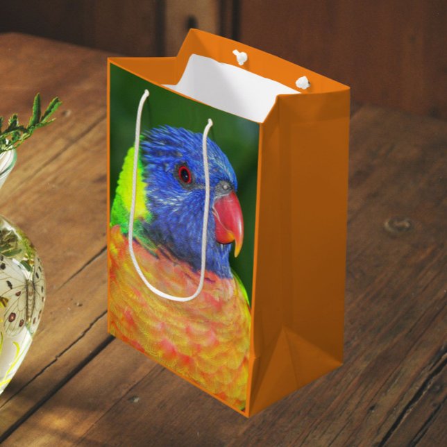 Colourful Rainbow Lorikeet Parrot Photo Medium Gift Bag (In Situ)