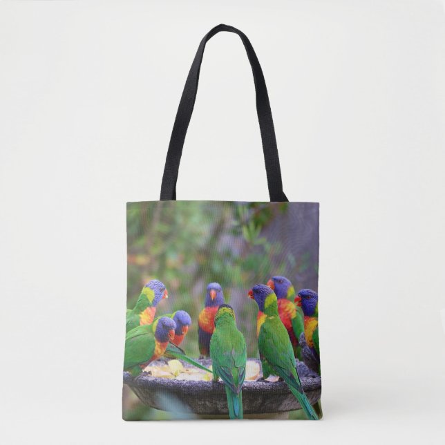 Colourful Rainbow Lorikeet Parrots Eating Tote Bag (Front)