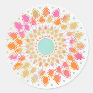 Colourful Rainbow Lotus Flower Mandala Classic Round Sticker