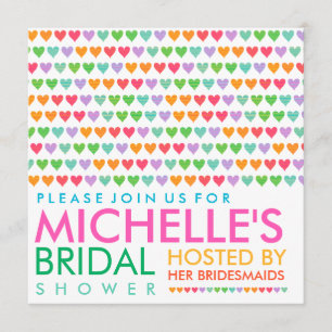 Colourful Rainbow Love Hearts Bridal Shower Invite