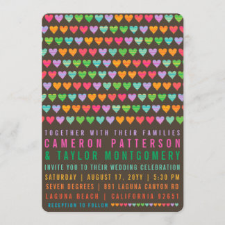 Colourful Rainbow Love Hearts Modern Summer Weddin Invitation