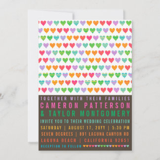 Colourful Rainbow Love Hearts Modern Summer Weddin Invitation