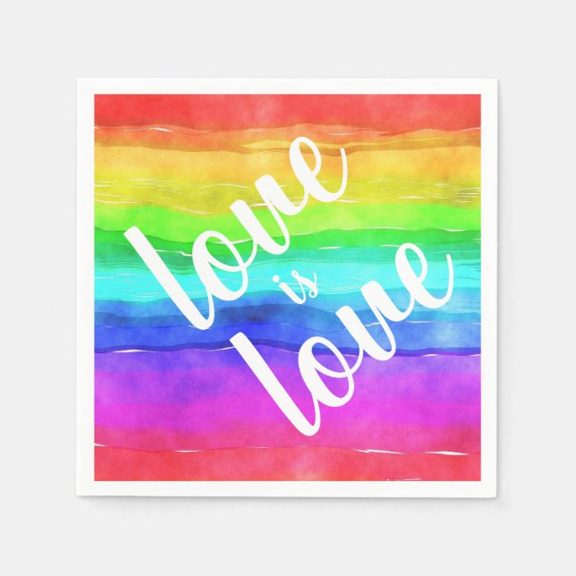 Colourful Rainbow|Love is Love| Gay Pride Napkin (Front)